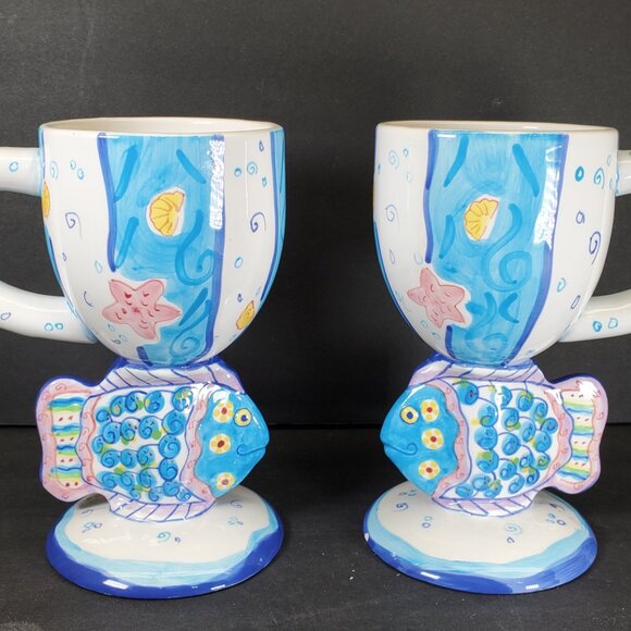 Tropical Fish Hand Painted Tall Tumbler Mug Set | Bella Casa by Ganz Coastal Bea - Picture 3 of 10